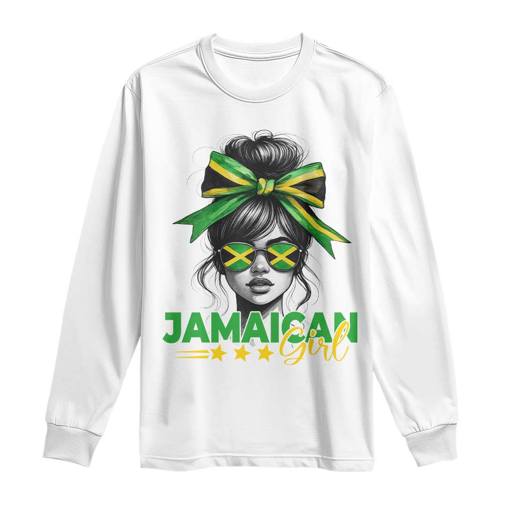 Proud Jamaican Girl Long Sleeve Shirt Jamaica Messy Bun Retro Vintage Jamaican Flag - Wonder Print Shop