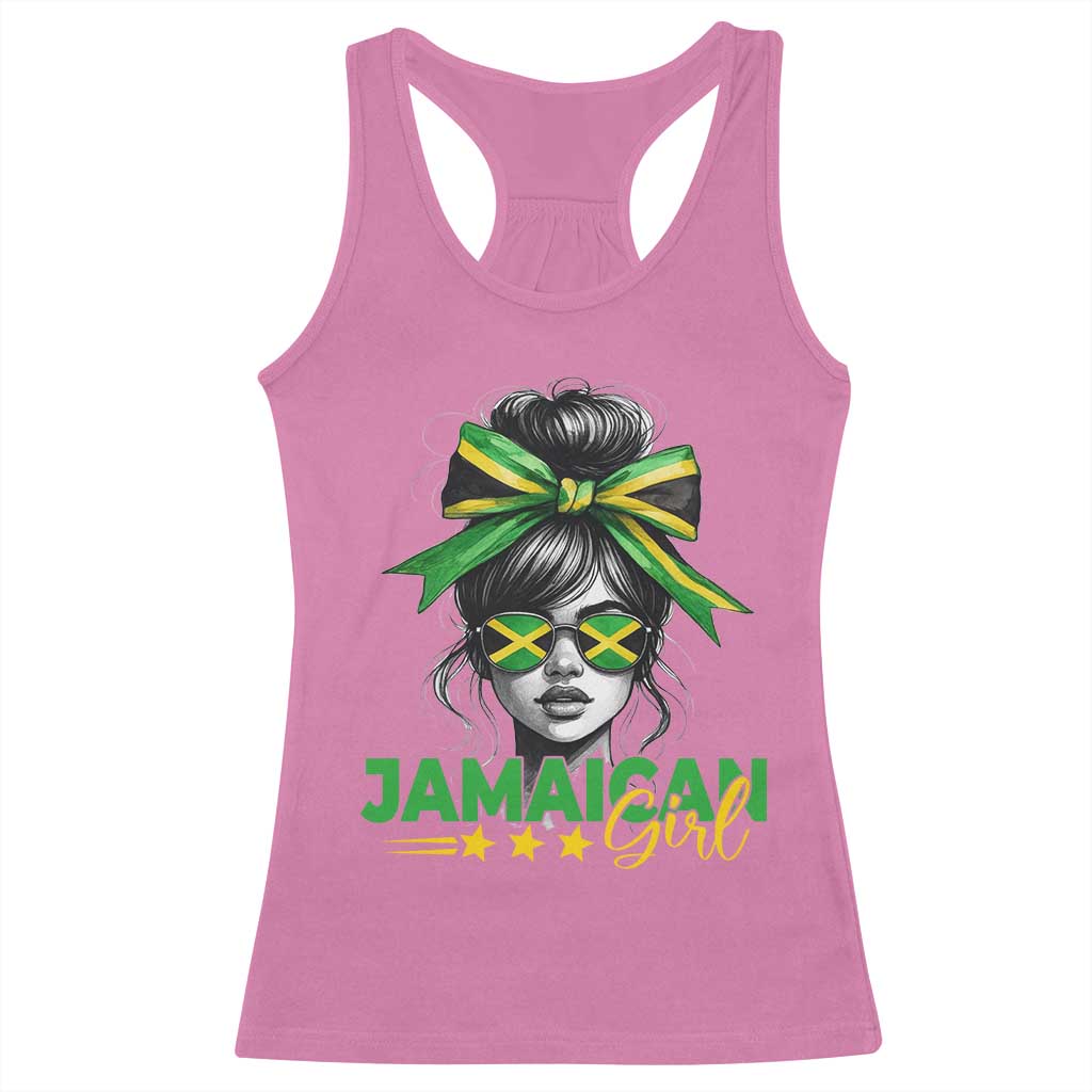 Proud Jamaican Girl Racerback Tank Top Jamaica Messy Bun Retro Vintage Jamaican Flag - Wonder Print Shop
