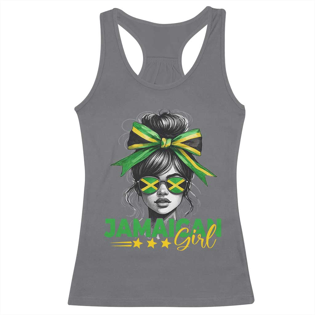 Proud Jamaican Girl Racerback Tank Top Jamaica Messy Bun Retro Vintage Jamaican Flag - Wonder Print Shop