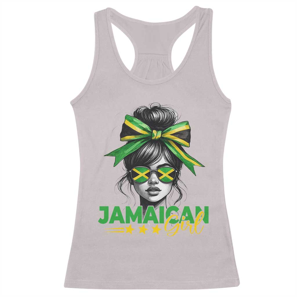 Proud Jamaican Girl Racerback Tank Top Jamaica Messy Bun Retro Vintage Jamaican Flag - Wonder Print Shop