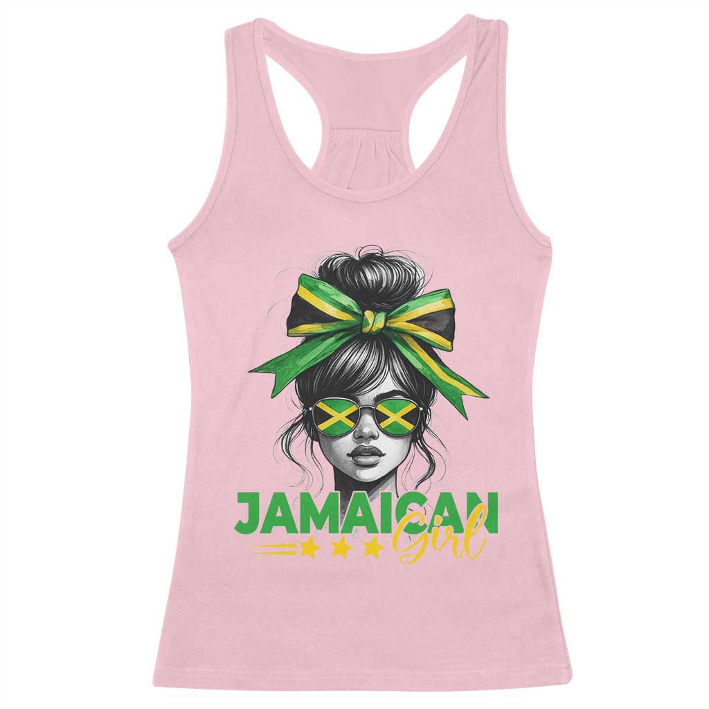 Proud Jamaican Girl Racerback Tank Top Jamaica Messy Bun Retro Vintage Jamaican Flag - Wonder Print Shop