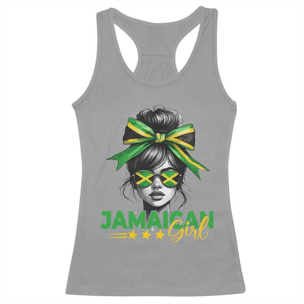 Proud Jamaican Girl Racerback Tank Top Jamaica Messy Bun Retro Vintage Jamaican Flag - Wonder Print Shop