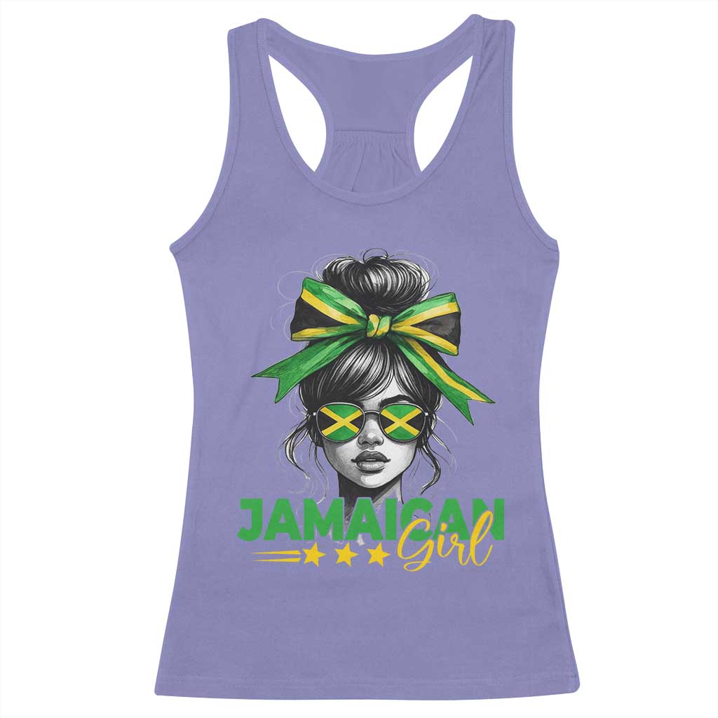 Proud Jamaican Girl Racerback Tank Top Jamaica Messy Bun Retro Vintage Jamaican Flag - Wonder Print Shop