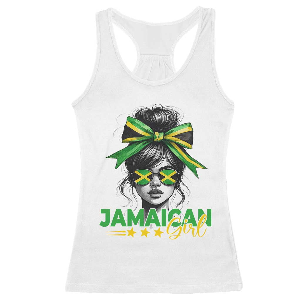 Proud Jamaican Girl Racerback Tank Top Jamaica Messy Bun Retro Vintage Jamaican Flag - Wonder Print Shop