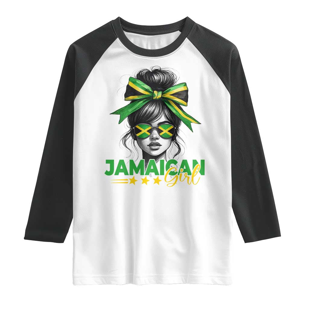Proud Jamaican Girl Raglan Shirt Jamaica Messy Bun Retro Vintage Jamaican Flag - Wonder Print Shop