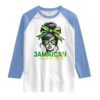 Proud Jamaican Girl Raglan Shirt Jamaica Messy Bun Retro Vintage Jamaican Flag - Wonder Print Shop
