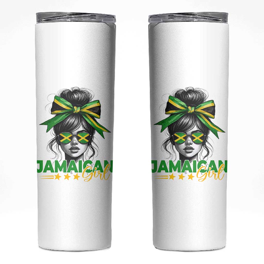 Proud Jamaican Girl Skinny Tumbler Jamaica Messy Bun Retro Vintage Jamaican Flag - Wonder Print Shop