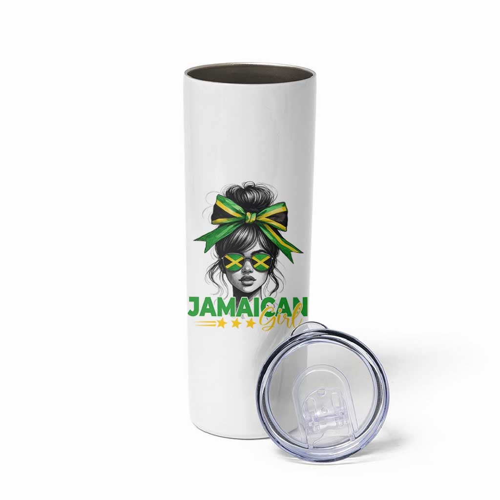 Proud Jamaican Girl Skinny Tumbler Jamaica Messy Bun Retro Vintage Jamaican Flag - Wonder Print Shop