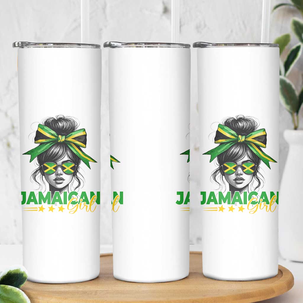 Proud Jamaican Girl Skinny Tumbler Jamaica Messy Bun Retro Vintage Jamaican Flag - Wonder Print Shop
