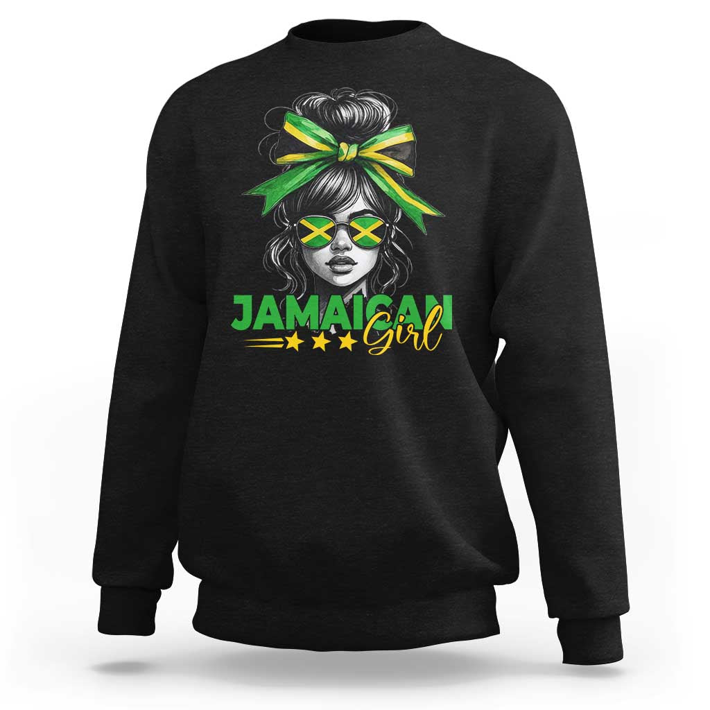 Proud Jamaican Girl Sweatshirt Jamaica Messy Bun Retro Vintage Jamaican Flag - Wonder Print Shop