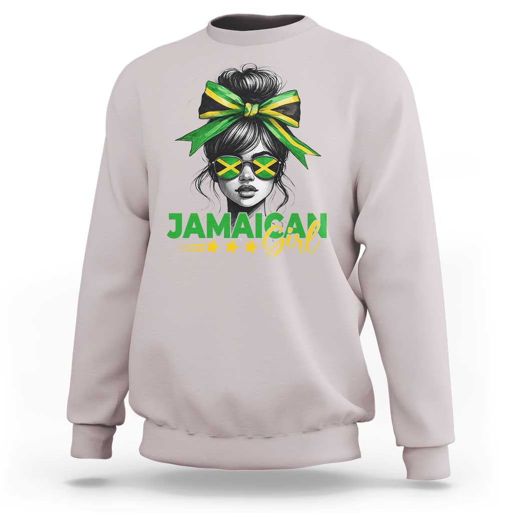 Proud Jamaican Girl Sweatshirt Jamaica Messy Bun Retro Vintage Jamaican Flag - Wonder Print Shop