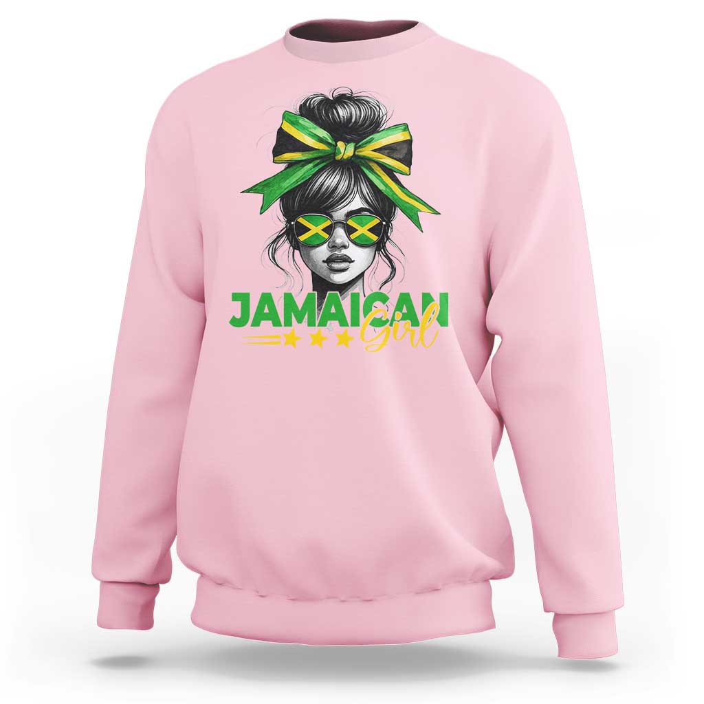 Proud Jamaican Girl Sweatshirt Jamaica Messy Bun Retro Vintage Jamaican Flag - Wonder Print Shop