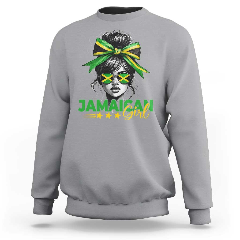 Proud Jamaican Girl Sweatshirt Jamaica Messy Bun Retro Vintage Jamaican Flag - Wonder Print Shop