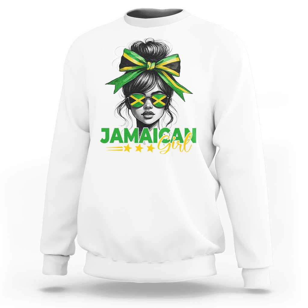 Proud Jamaican Girl Sweatshirt Jamaica Messy Bun Retro Vintage Jamaican Flag - Wonder Print Shop