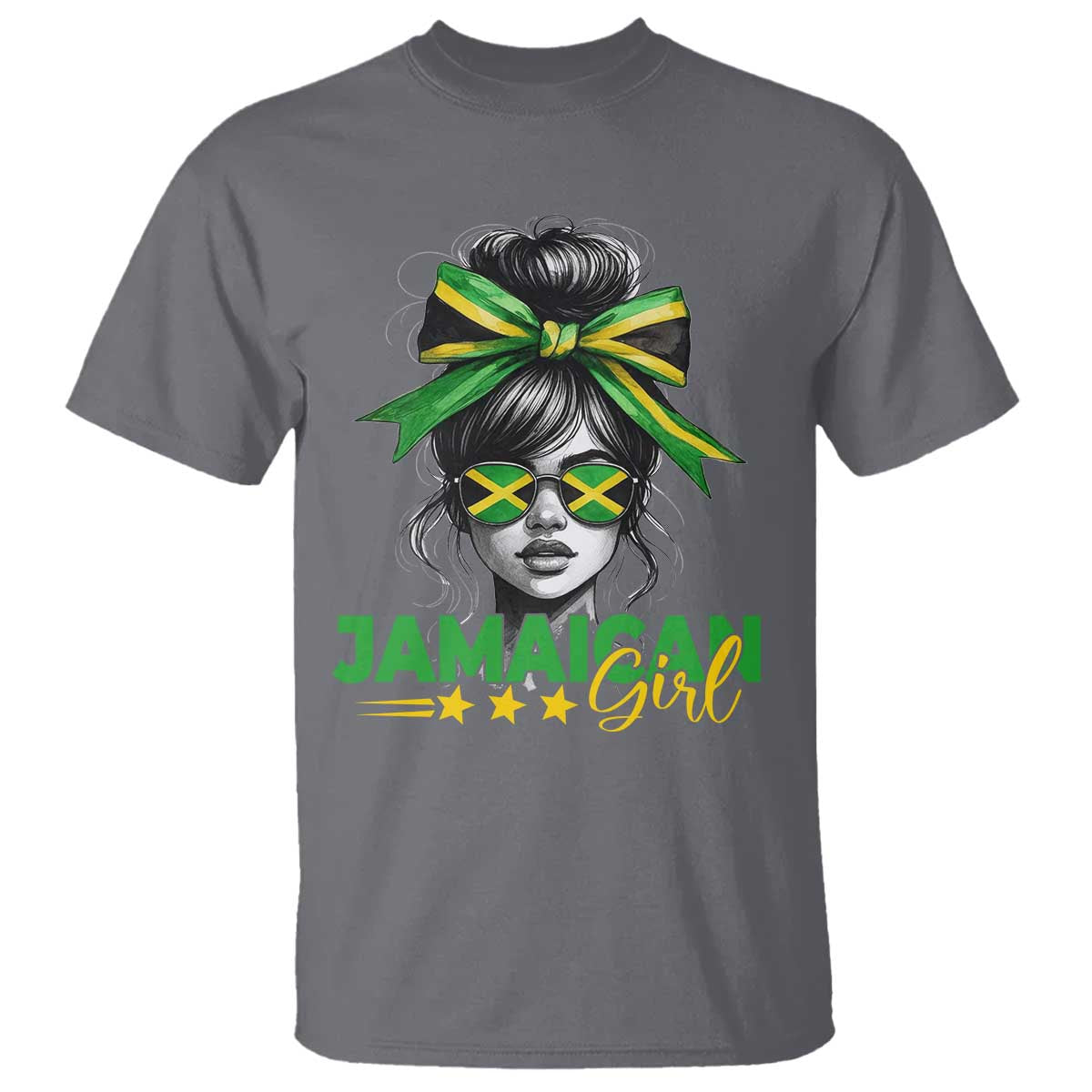 Proud Jamaican Girl T Shirt Jamaica Messy Bun Retro Vintage Jamaican Flag - Wonder Print Shop
