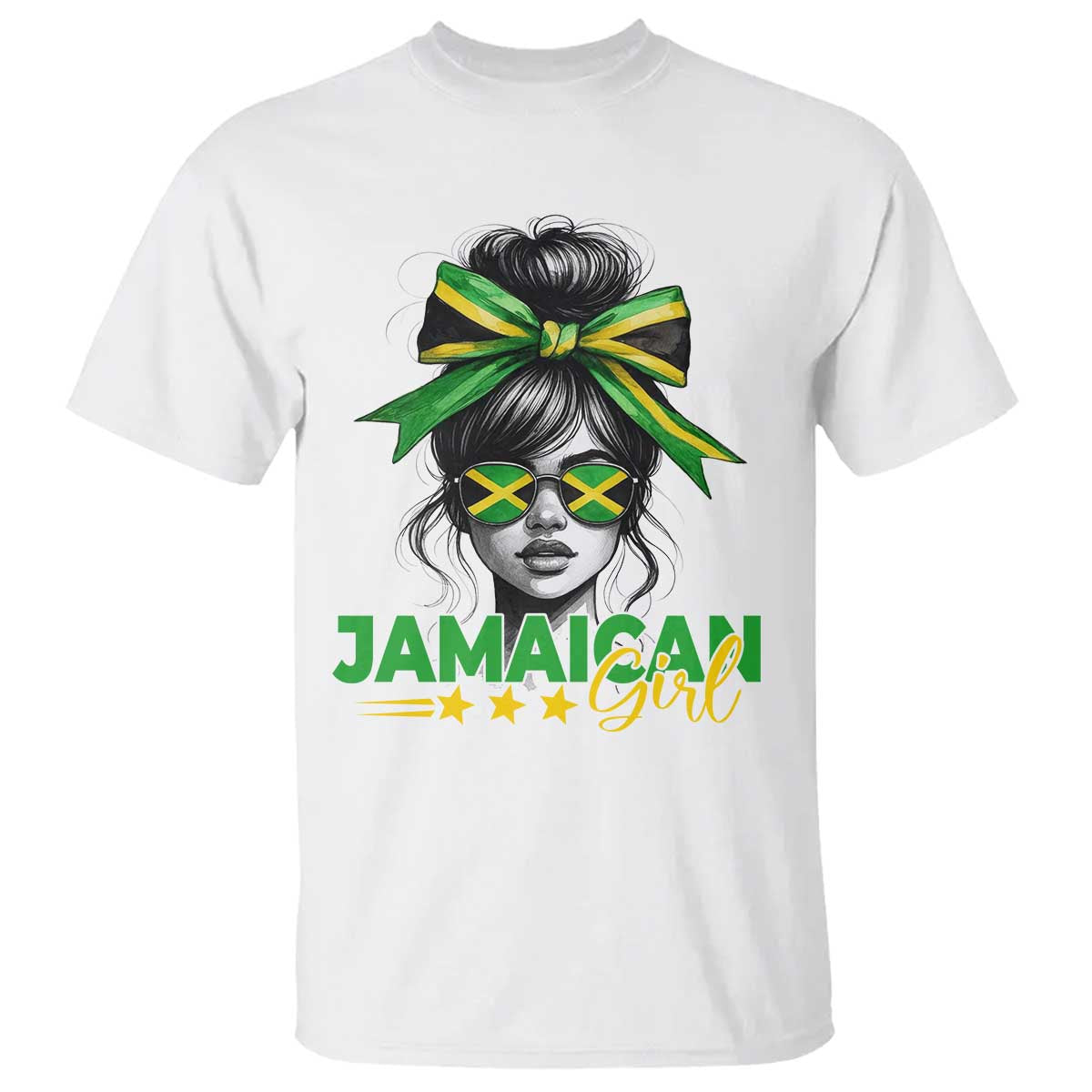 Proud Jamaican Girl T Shirt Jamaica Messy Bun Retro Vintage Jamaican Flag - Wonder Print Shop