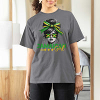 Proud Jamaican Girl T Shirt For Women Jamaica Messy Bun Retro Vintage Jamaican Flag - Wonder Print Shop