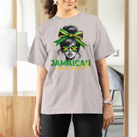 Proud Jamaican Girl T Shirt For Women Jamaica Messy Bun Retro Vintage Jamaican Flag - Wonder Print Shop
