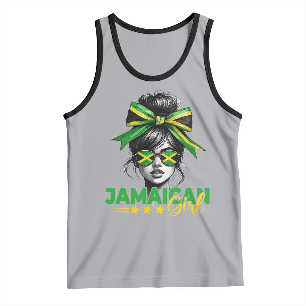 Proud Jamaican Girl Tank Top Jamaica Messy Bun Retro Vintage Jamaican Flag - Wonder Print Shop