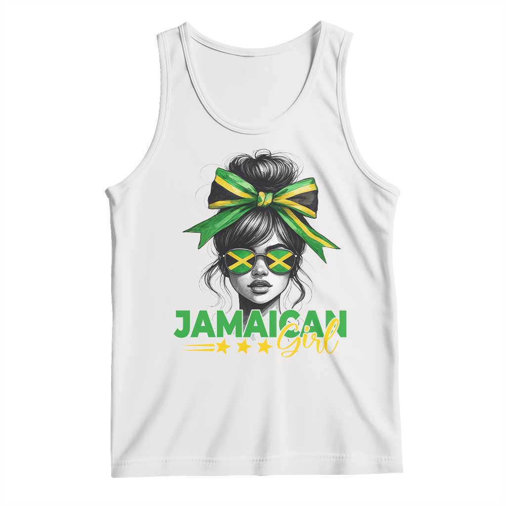 Proud Jamaican Girl Tank Top Jamaica Messy Bun Retro Vintage Jamaican Flag - Wonder Print Shop