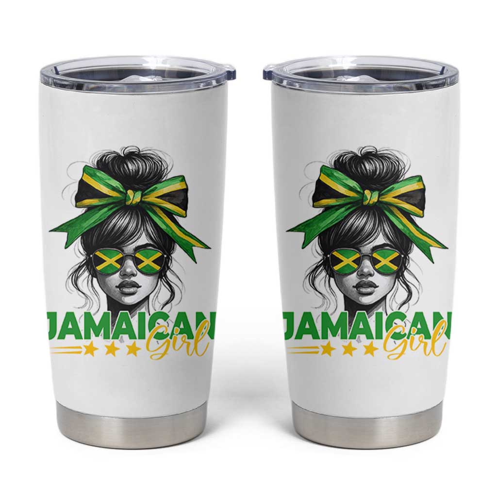 Proud Jamaican Girl Tumbler Cup Jamaica Messy Bun Retro Vintage Jamaican Flag - Wonder Print Shop