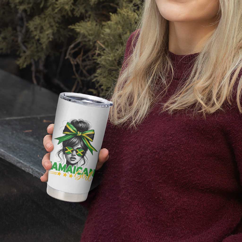 Proud Jamaican Girl Tumbler Cup Jamaica Messy Bun Retro Vintage Jamaican Flag - Wonder Print Shop