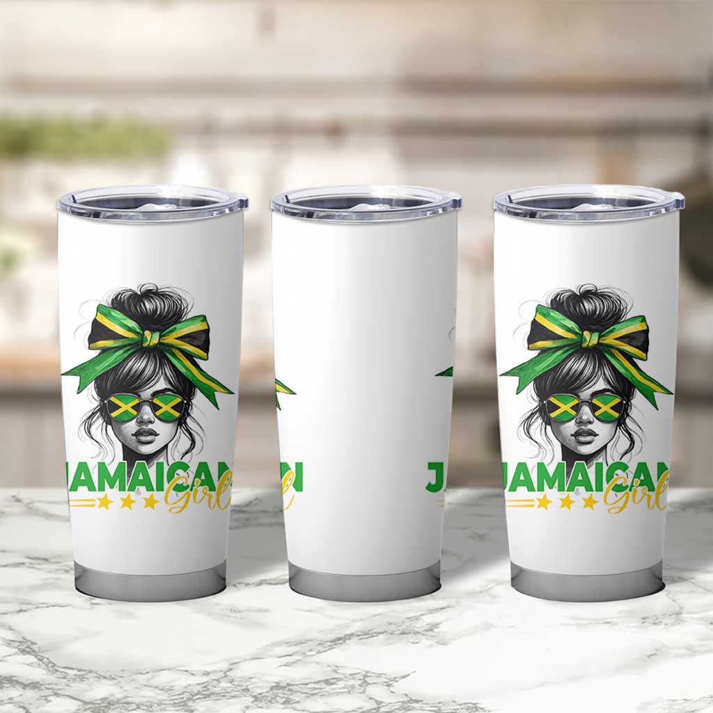 Proud Jamaican Girl Tumbler Cup Jamaica Messy Bun Retro Vintage Jamaican Flag - Wonder Print Shop
