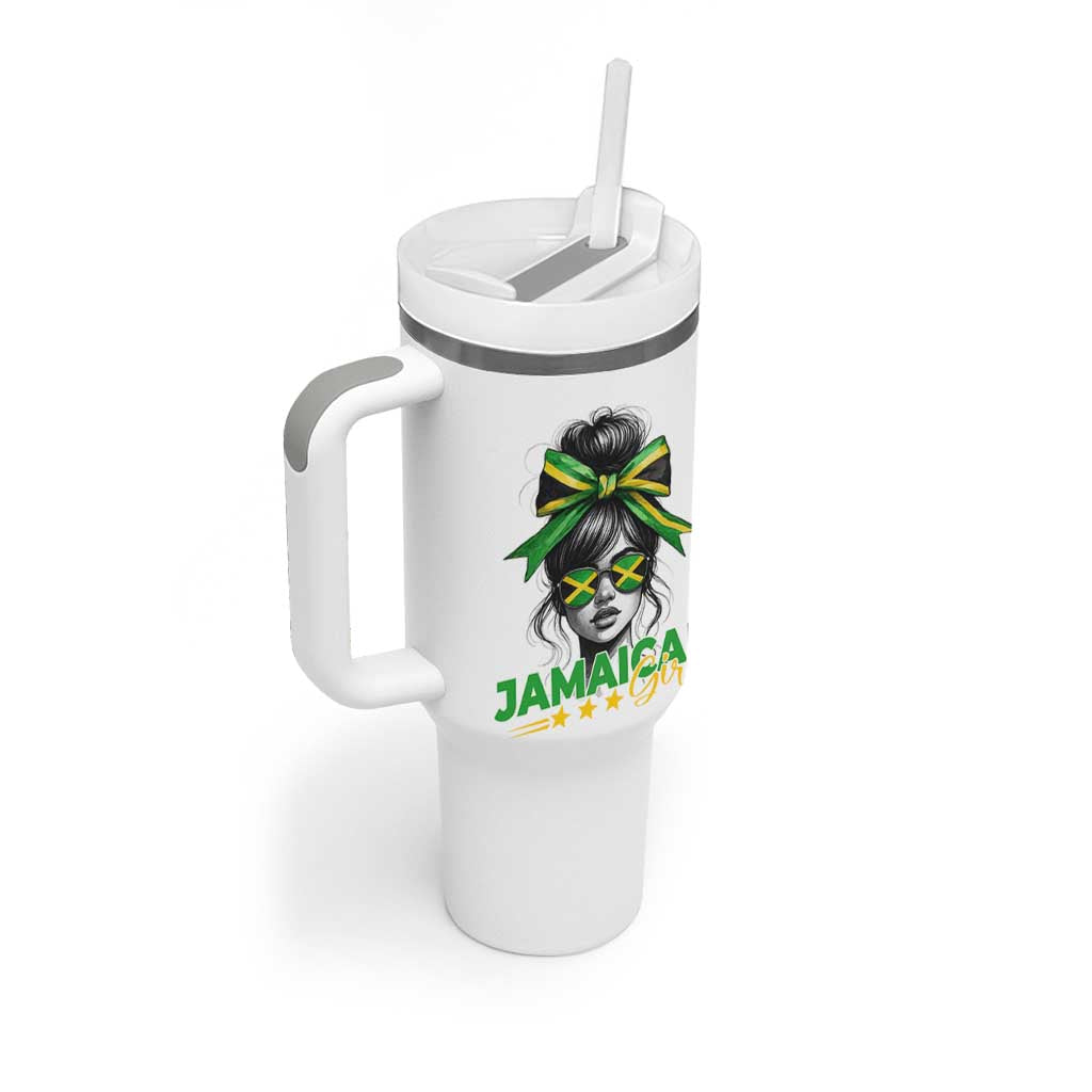 Proud Jamaican Girl Tumbler With Handle Jamaica Messy Bun Retro Vintage Jamaican Flag - Wonder Print Shop