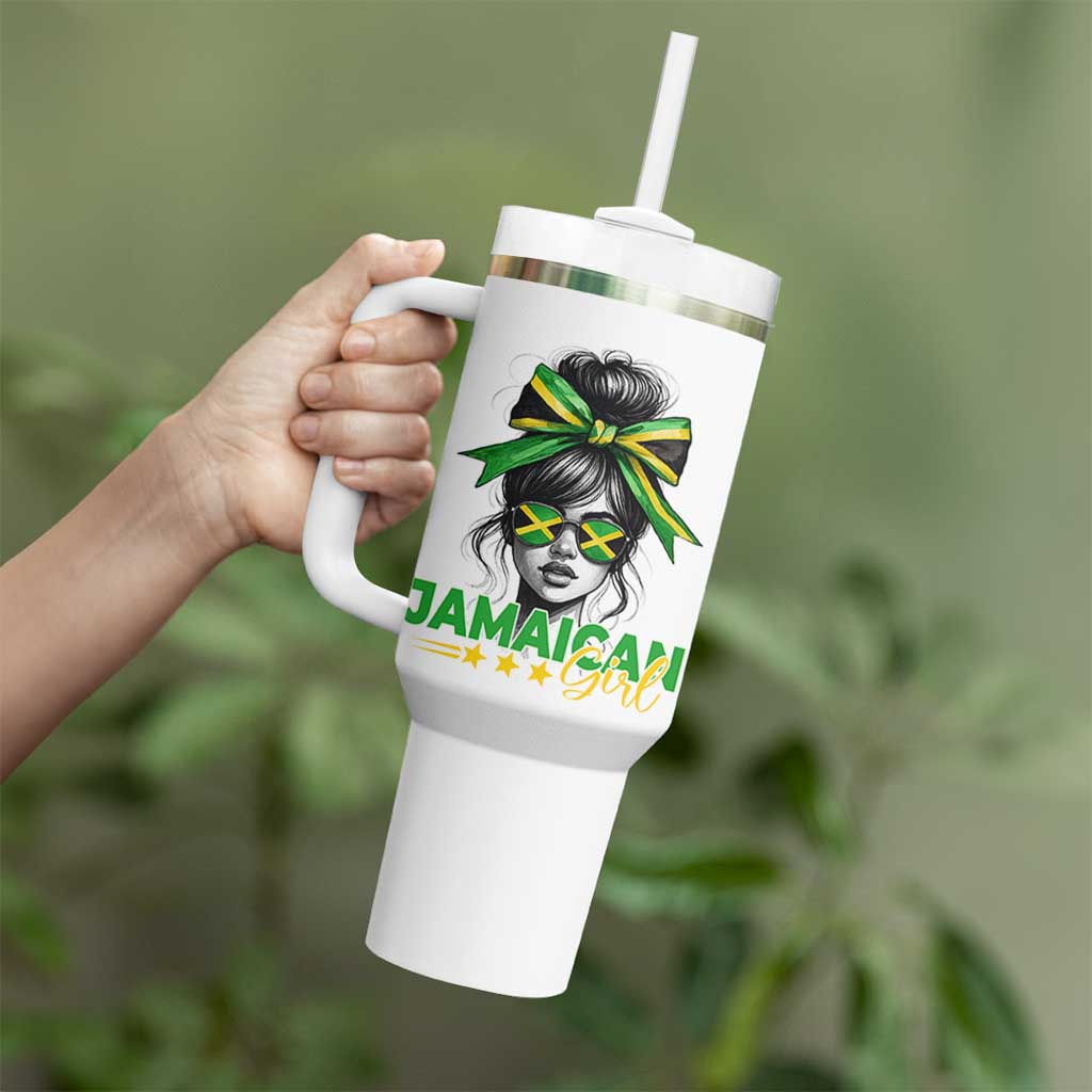 Proud Jamaican Girl Tumbler With Handle Jamaica Messy Bun Retro Vintage Jamaican Flag - Wonder Print Shop