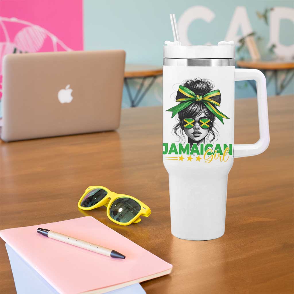 Proud Jamaican Girl Tumbler With Handle Jamaica Messy Bun Retro Vintage Jamaican Flag - Wonder Print Shop