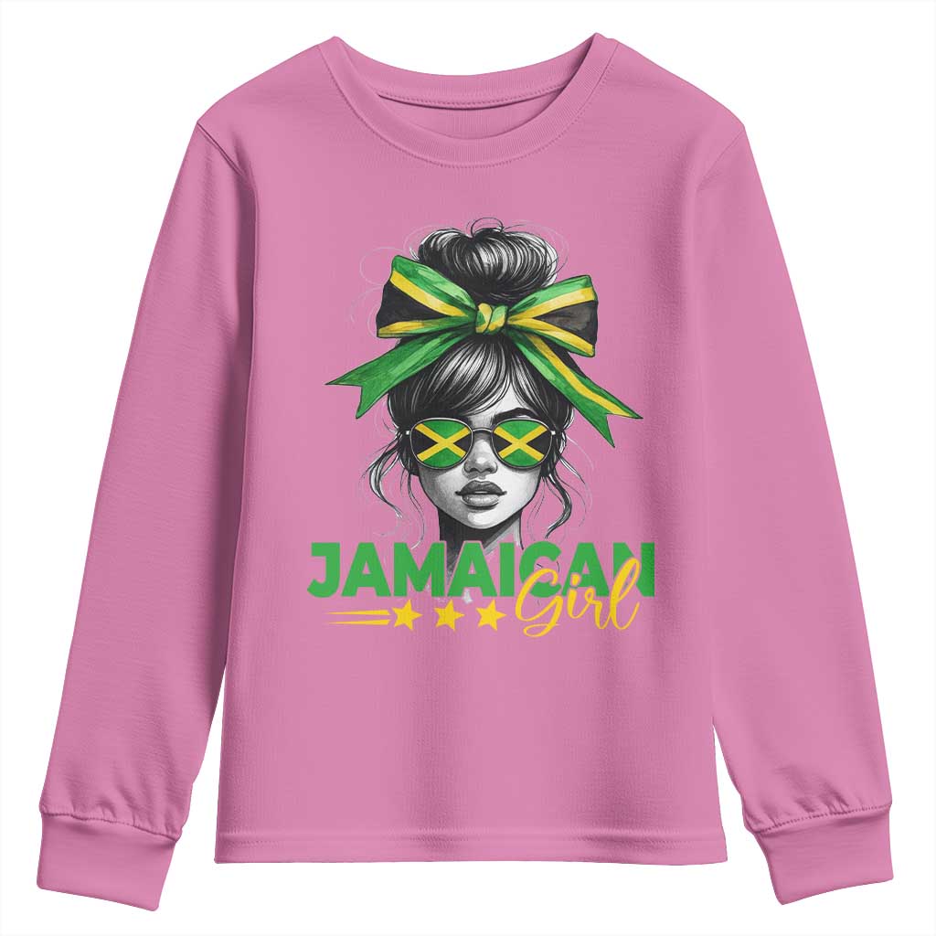 Proud Jamaican Girl Youth Sweatshirt Jamaica Messy Bun Retro Vintage Jamaican Flag - Wonder Print Shop
