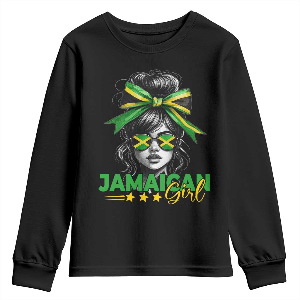 Proud Jamaican Girl Youth Sweatshirt Jamaica Messy Bun Retro Vintage Jamaican Flag - Wonder Print Shop