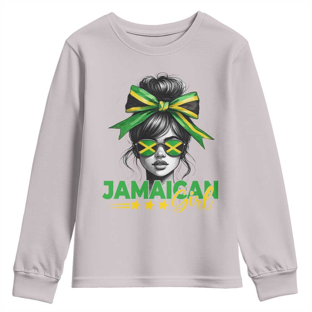 Proud Jamaican Girl Youth Sweatshirt Jamaica Messy Bun Retro Vintage Jamaican Flag - Wonder Print Shop