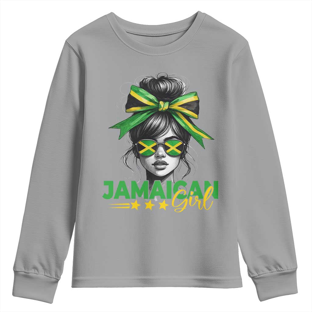 Proud Jamaican Girl Youth Sweatshirt Jamaica Messy Bun Retro Vintage Jamaican Flag - Wonder Print Shop