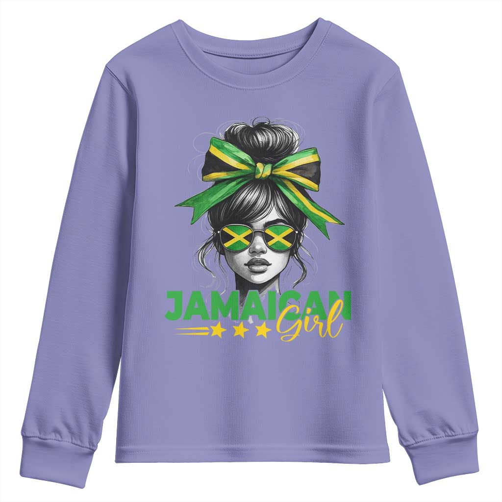 Proud Jamaican Girl Youth Sweatshirt Jamaica Messy Bun Retro Vintage Jamaican Flag - Wonder Print Shop