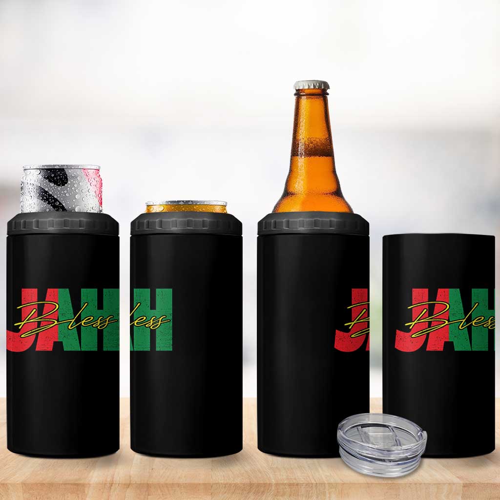 Rastafarian Jah Bless 4 in 1 Can Cooler Tumbler Retro Reggae Rastafari Jamaica Rasta - Wonder Print Shop