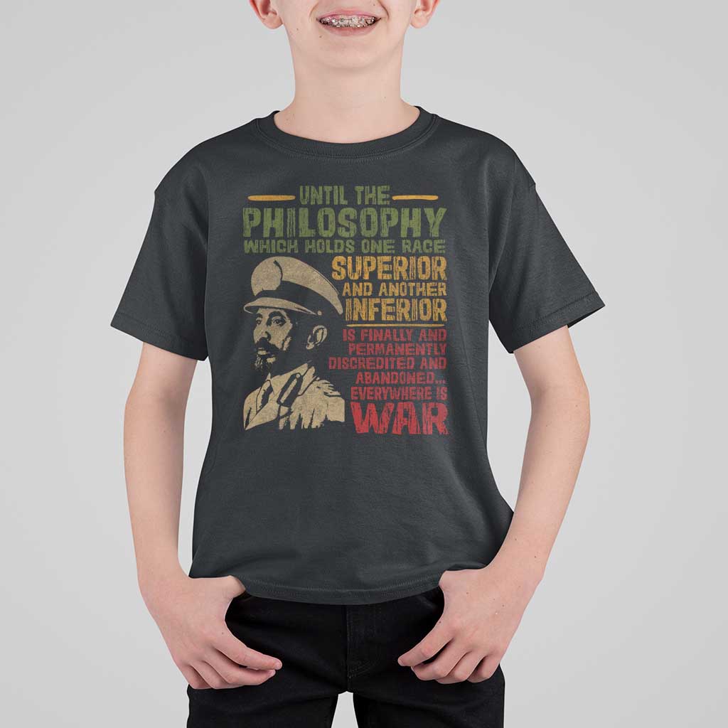 Haile Selassie T Shirt For Kid War Speech Lion of Judah Rasta Jah Bless - Wonder Print Shop