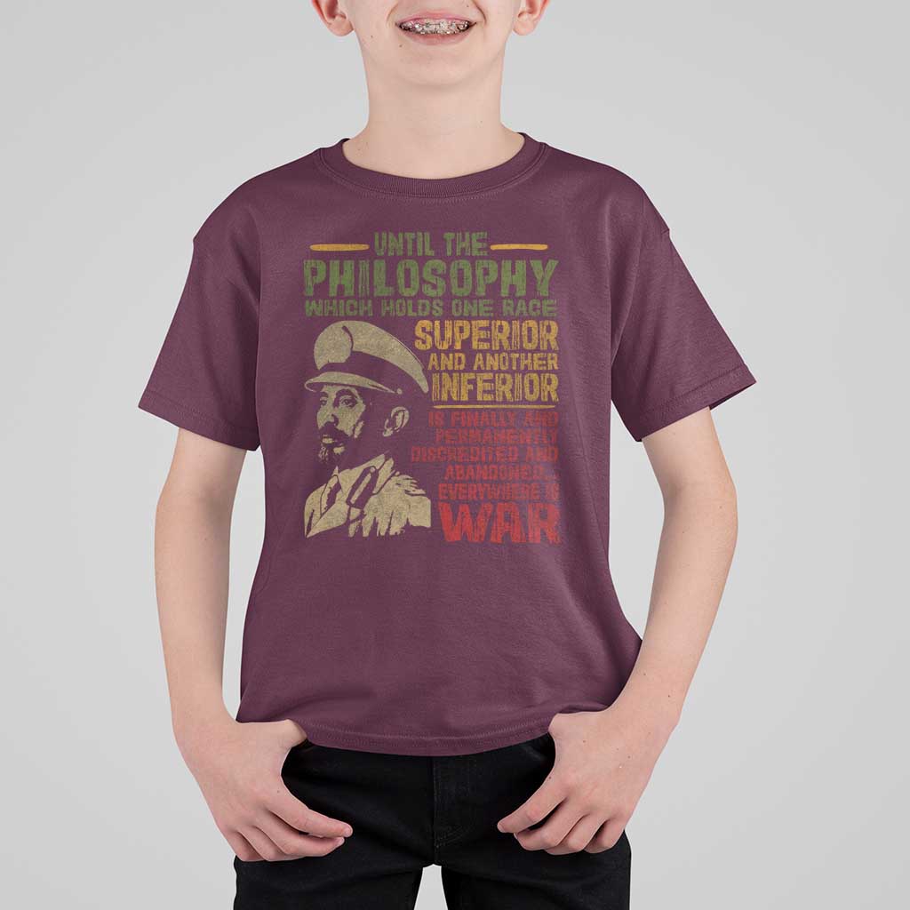 Haile Selassie T Shirt For Kid War Speech Lion of Judah Rasta Jah Bless - Wonder Print Shop
