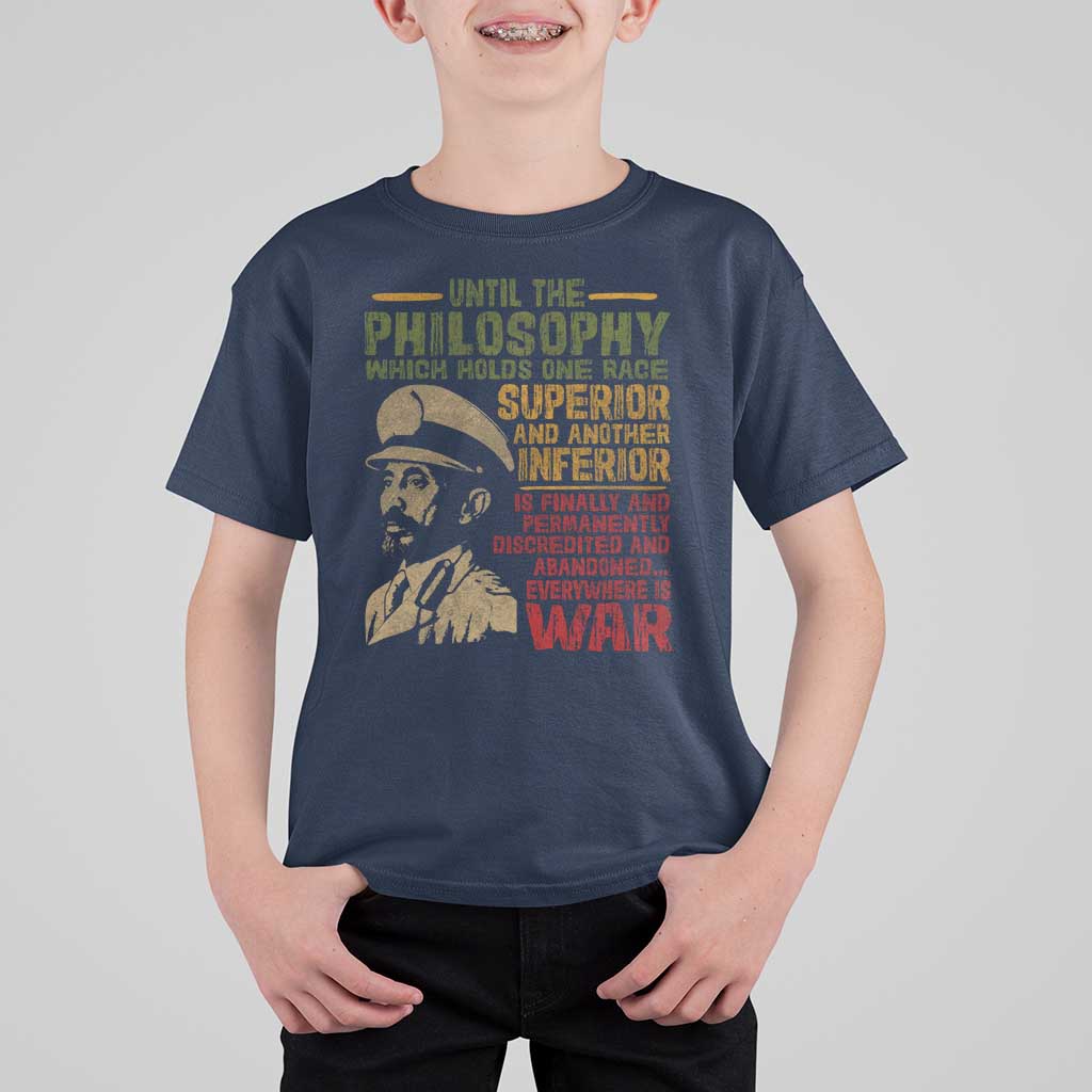 Haile Selassie T Shirt For Kid War Speech Lion of Judah Rasta Jah Bless - Wonder Print Shop