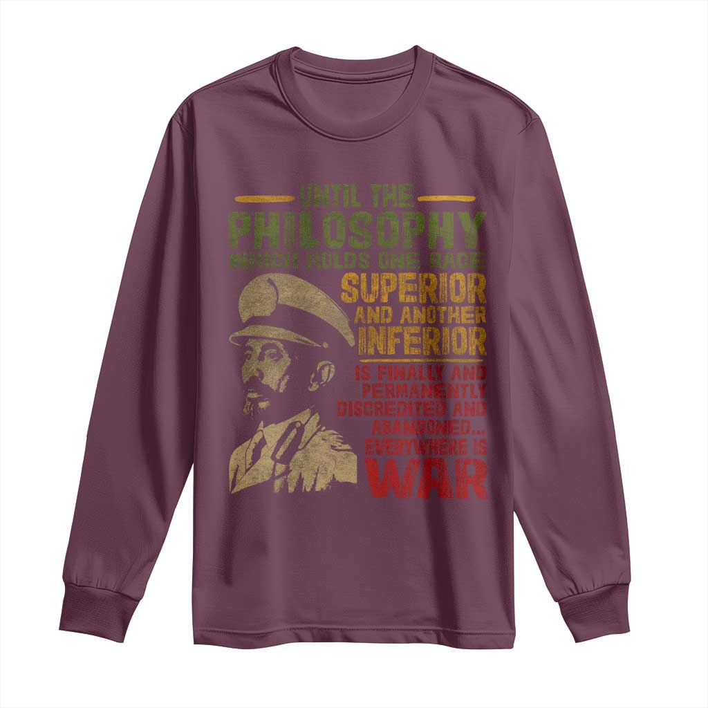Haile Selassie Long Sleeve Shirt War Speech Lion of Judah Rasta Jah Bless - Wonder Print Shop