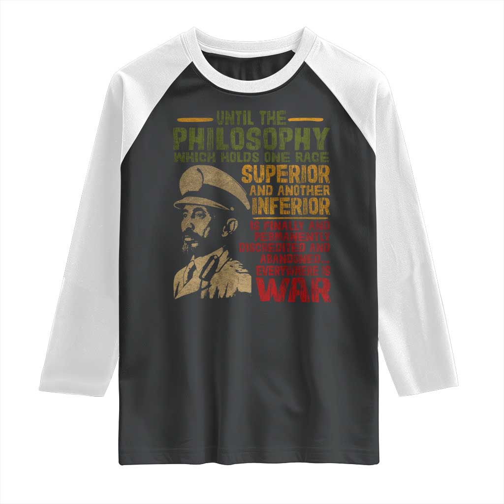Haile Selassie Raglan Shirt War Speech Lion of Judah Rasta Jah Bless - Wonder Print Shop