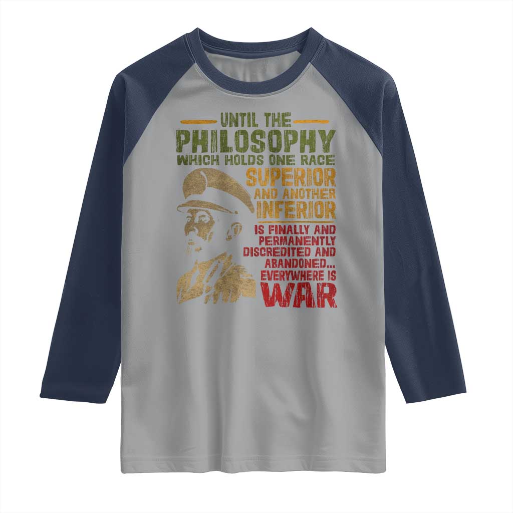 Haile Selassie Raglan Shirt War Speech Lion of Judah Rasta Jah Bless - Wonder Print Shop