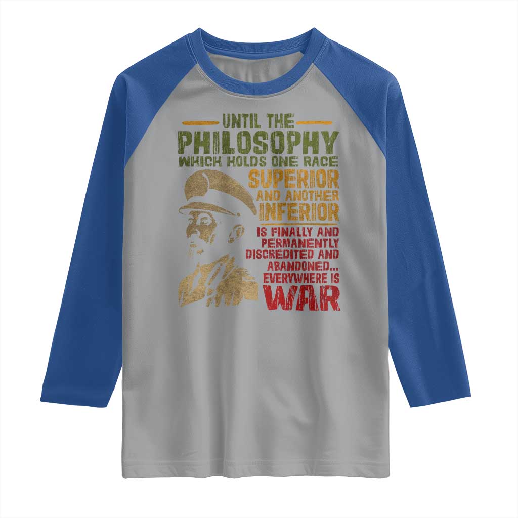Haile Selassie Raglan Shirt War Speech Lion of Judah Rasta Jah Bless - Wonder Print Shop