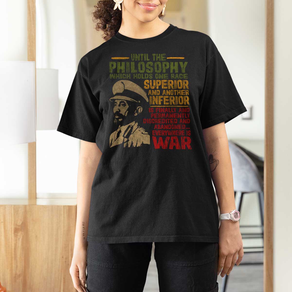 Haile Selassie T Shirt For Women War Speech Lion of Judah Rasta Jah Bless - Wonder Print Shop