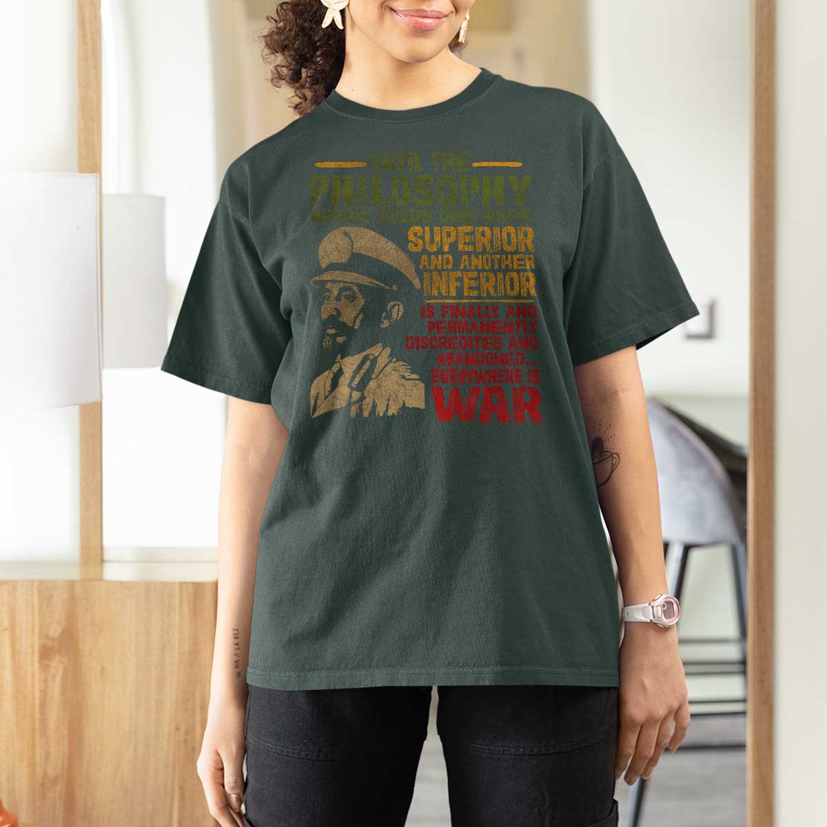 Haile Selassie T Shirt For Women War Speech Lion of Judah Rasta Jah Bless - Wonder Print Shop