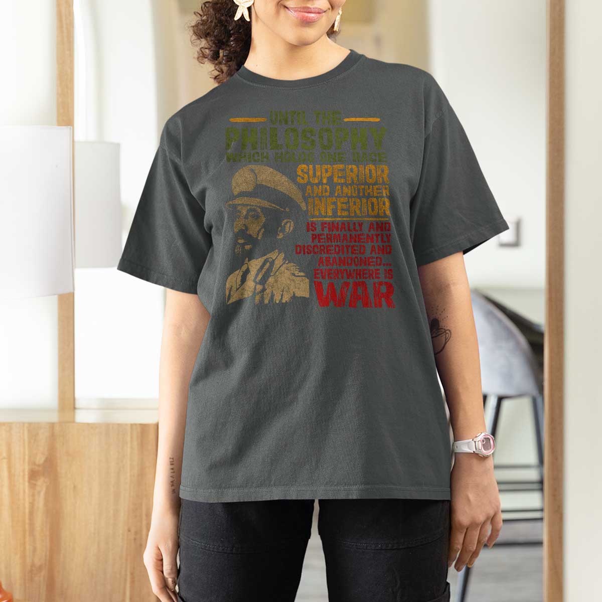 Haile Selassie T Shirt For Women War Speech Lion of Judah Rasta Jah Bless - Wonder Print Shop