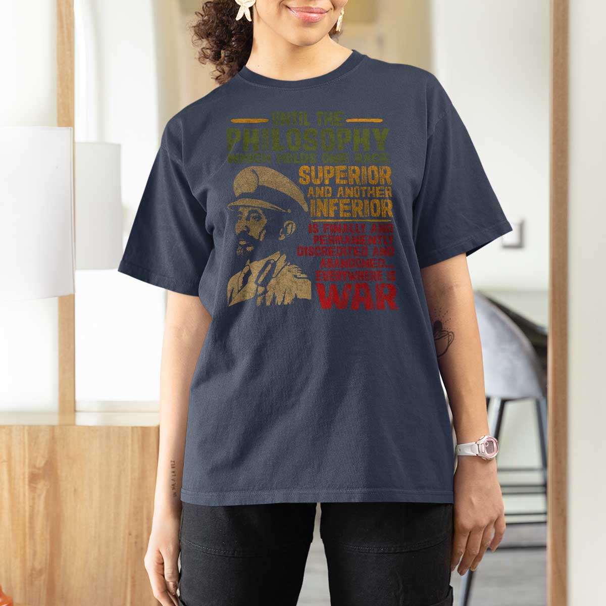 Haile Selassie T Shirt For Women War Speech Lion of Judah Rasta Jah Bless - Wonder Print Shop