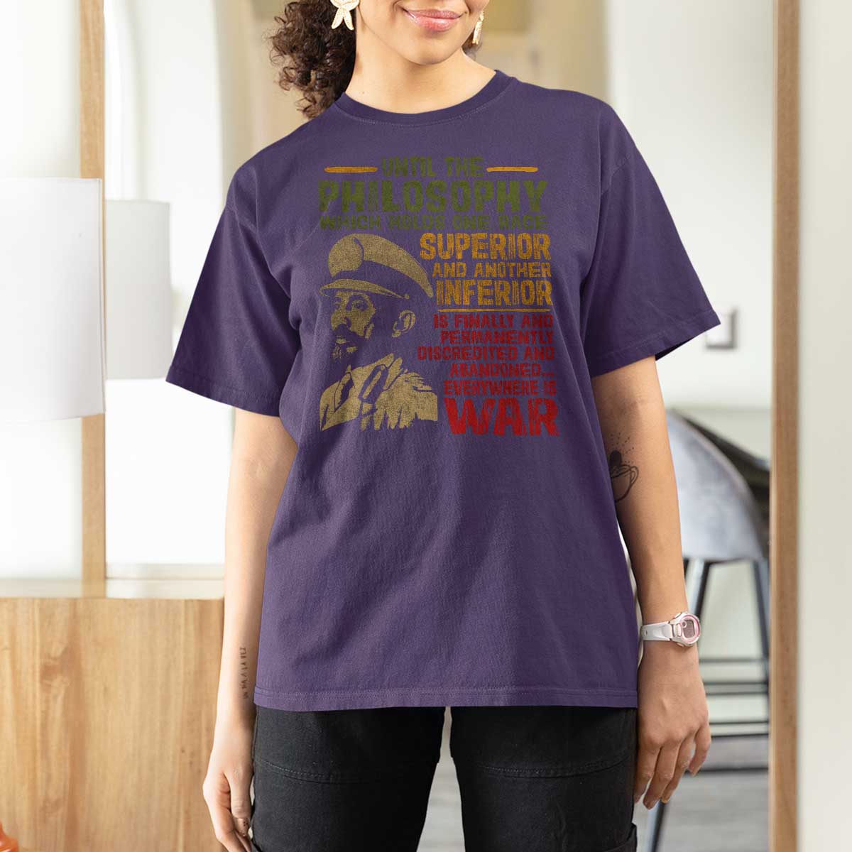 Haile Selassie T Shirt For Women War Speech Lion of Judah Rasta Jah Bless - Wonder Print Shop