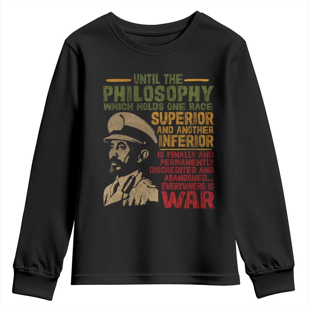 Haile Selassie Youth Sweatshirt War Speech Lion of Judah Rasta Jah Bless - Wonder Print Shop