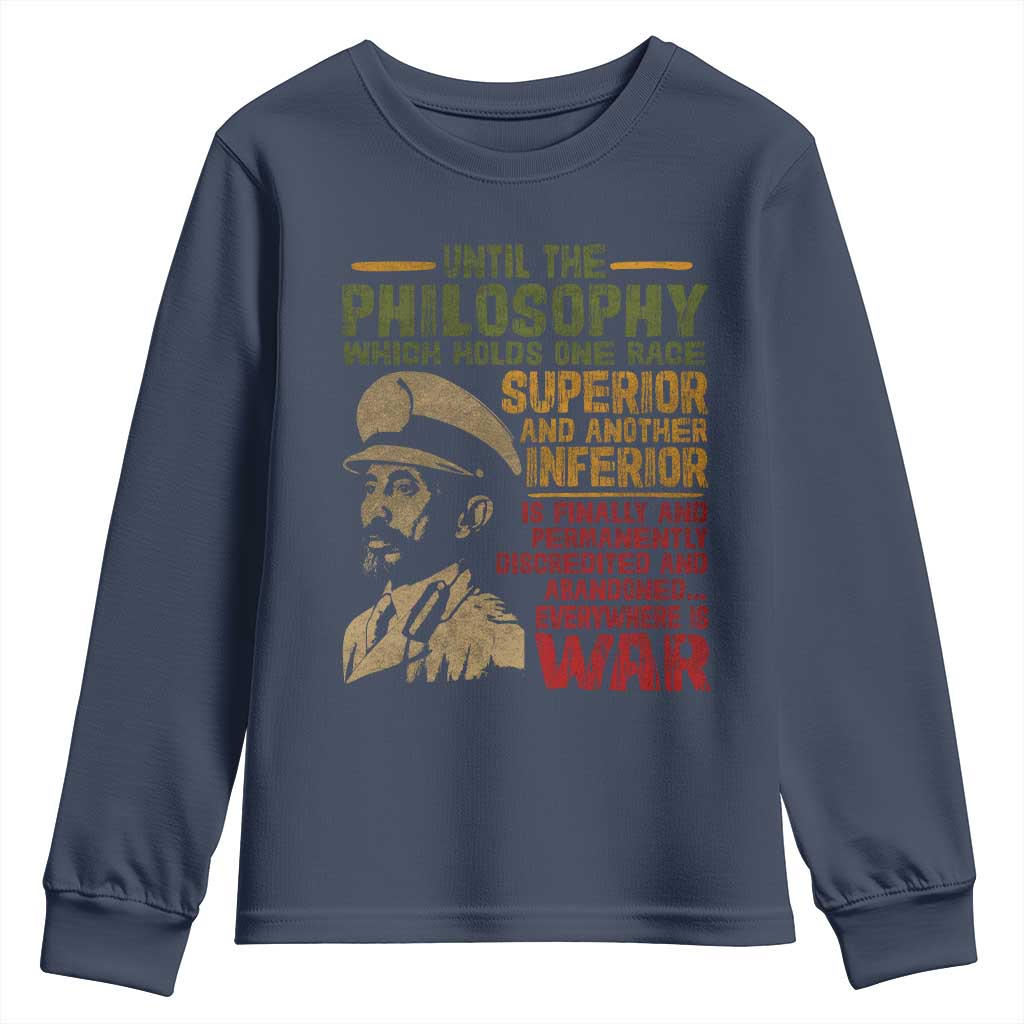 Haile Selassie Youth Sweatshirt War Speech Lion of Judah Rasta Jah Bless - Wonder Print Shop